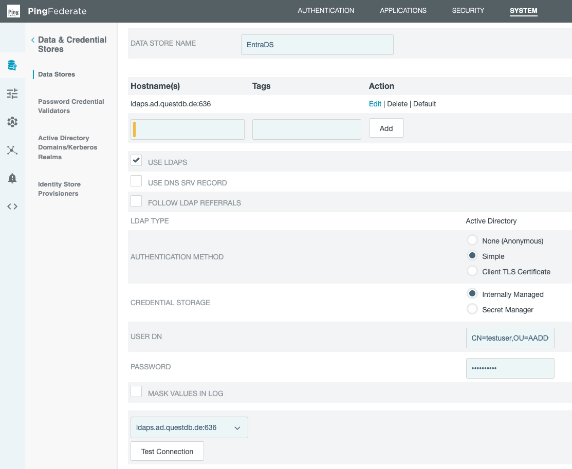 PingFederate, data and credential storage